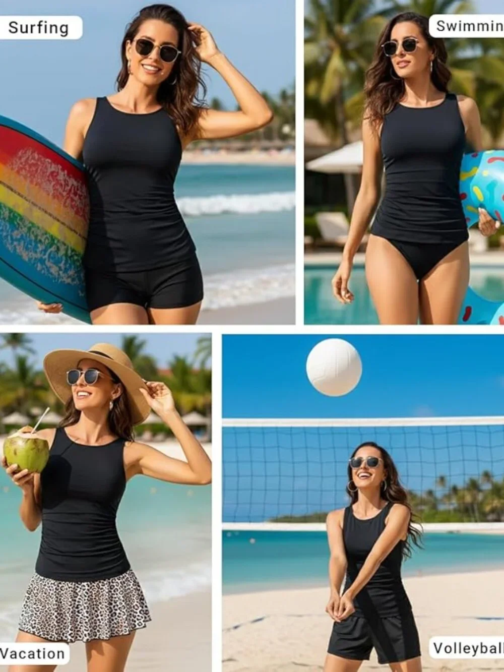 Daci Tankini Tops for Women High Neck Swim Top Tummy Control Bathing Suit